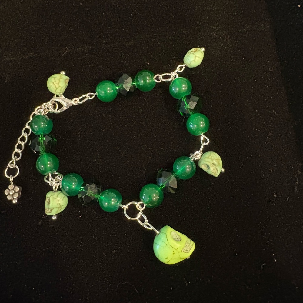 Green Beaded Skull Bracelet